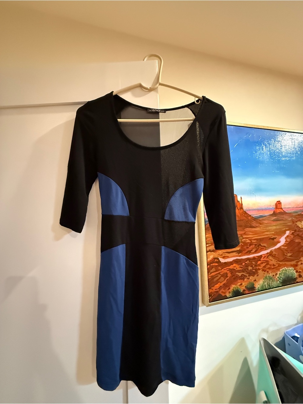 The Vintage Shop Black and Blue Panel Sheath Dress